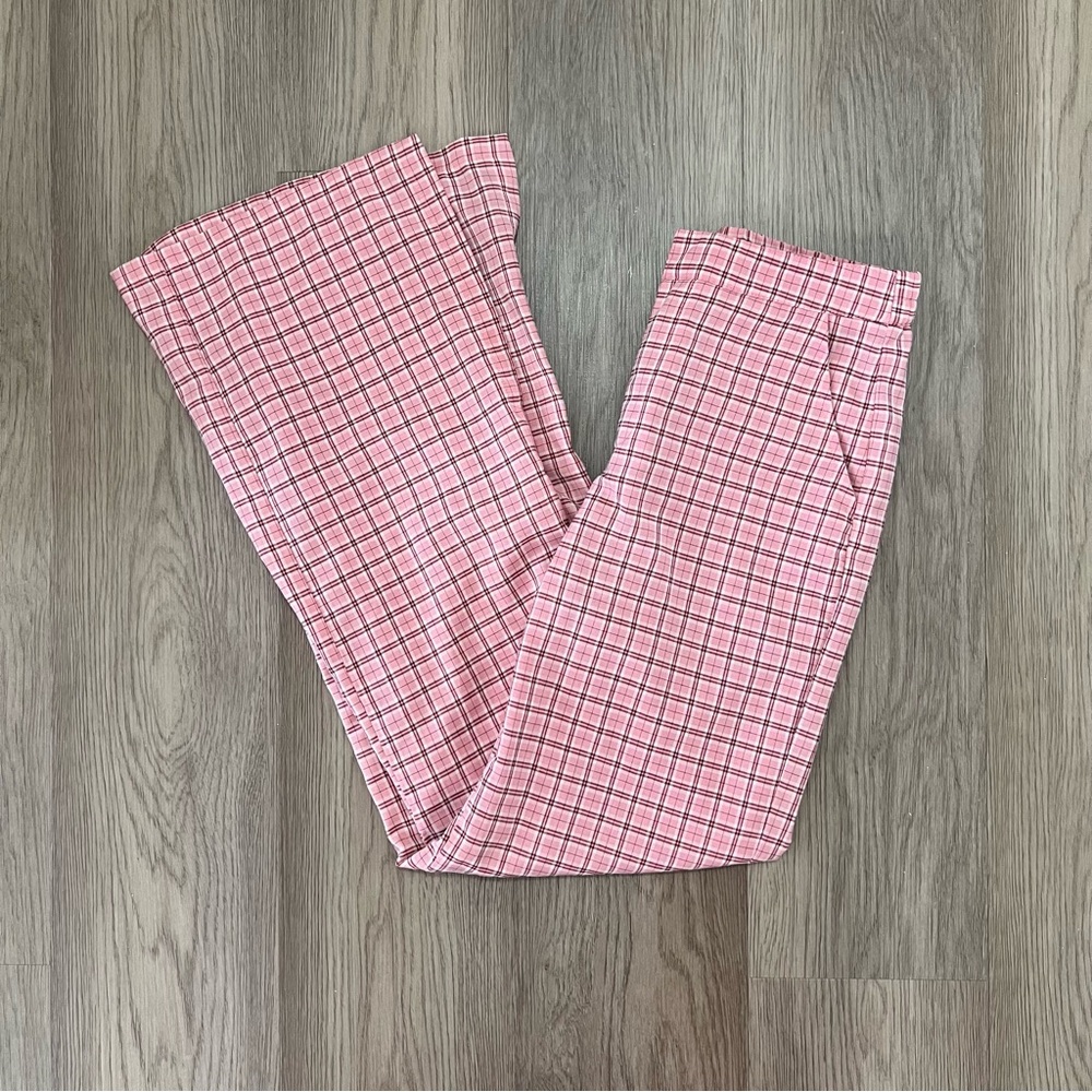 Princess Polly Pink Plaid Retro Wide Leg Pants Size 4